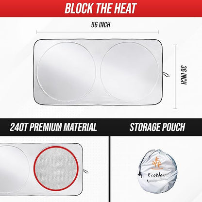 EcoNour Windshield Sun Shade for Tesla Model 3/Y Cars | (2016–2025) Foldable Sun Shield | Tesla Accessories – Upgraded Windshield Fits for Both Tesla Model Y Sunshade and Tesla Model 3 Sunshade