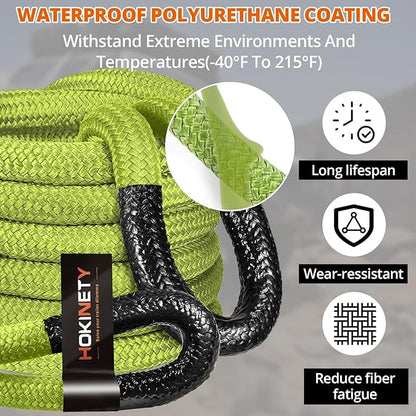 Kinetic Recovery Tow Rope 1-1/8" x20ft Offroad Snatch Strap 48000lbs Heavy Duty Towing Straps Kit for Trucks SUV UTV ATV Tractor Car Jeep - Solid ArmyGreen