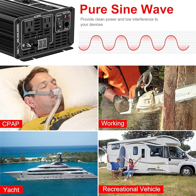 Xijia 1500W(Peak Power 3000W) LCD-Dispaly 48v to 120v Pure sine Wave 60HZ Solar Inverter for Home Use car (DC48V (Range 40V-60V) 1500W)…