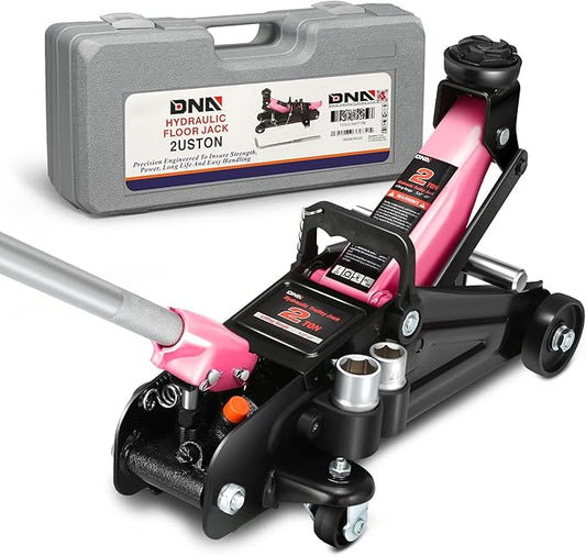 DNA MOTORING Floor Jack with Socket and Lock, Low Profile Hydraulic Trolley Jack for Cars Lift, 2 Ton (4000 lbs) Capacity, Lifting Range 5.12"-13", Pink, TOOLS-00677-PK