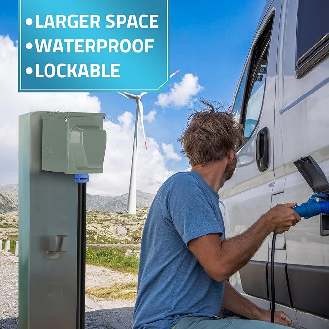 PAULINN 30 Amp RV Power Outlet Box, Nema TT-30R 125V RV Outdoor Panel Enclosed & Lockable for Outdoor Receptacle, Weatherproof, UL Listed, for RV Camper Travel Trailer Electric Car Generator