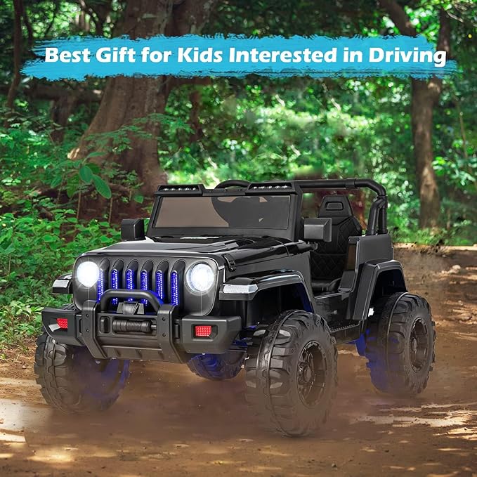 INFANS Kids Ride on Car Truck with 2.4G Remote Control, 12V Battery Powered Electric Cars for Kids w/3 Speeds, Battery Display, LED Lights, Safety Belt, Music & Horn, Bluetooth/FM/USB (Jet Black)