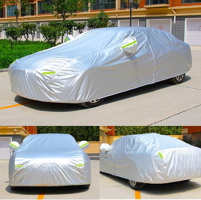 KouKou Oxford Hatchback Car Cover Waterproof All Weather for Automobiles with Zipper Door, Full Exterior Cover Outdoor Dust Sun Rain Protection, Fit Hatchback (up to 165 inch)