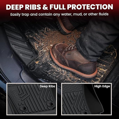 LASFIT Floor Mats for Toyota Tacoma 2024 2025 Double Cab (Only Fit Manual) All Weather Floor Liner for Tacoma TPE Custom Fit Car Mats Front&Rear 2 Row Mats,Black(Not fit Xtra Cab&Hybrid&Auto Trans)