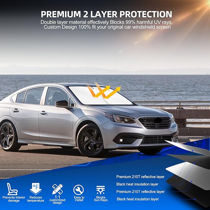 Windshield Sun Shade for S-ubaru Legacy 2020-2025 Foldable Sunshade Custom Fit Front Window Car Interior Accessories Protector Blocks UV Rays