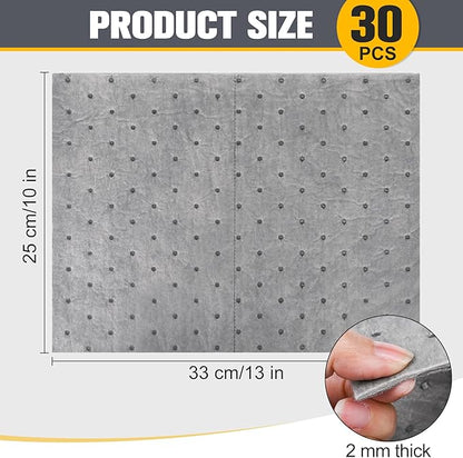 30PC Oil Absorbent Pads | 13"X10" Meltblown Polypropylene Mats, Hand-Tear Lines for Automotive & Workshop | Vacuum Eco-Packaging, Reusable Spill Control