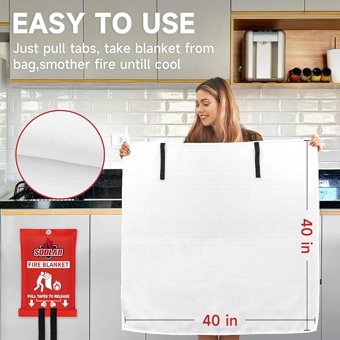 Fire Blanket Emergency for Home Kitchen - 8 Pack 40"x40" Fireproof Safety Protection Fiberglass Flame Retardant Blankets Survival Essential Kit for House Car Camping Outdoor Fireplace Grill BBQ