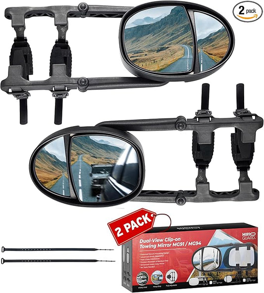 Extended Towing Mirrors, Universal Clip-On Side Mirror Extensions for Pickups, RVs, and Trailers, Tow Mirrors with Extenders (Model MG94)