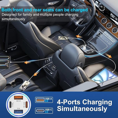 65W Car Phone Charger USB C, 5 Pack 4-Port Cigarette Lighter Adapter, 12V USB C Fast Car Charger Type C Car Adapter, Car Accessories for iPhone 16E 16 15 14 13 12 Pro Max,Galaxy,Pixel,iPad,Android