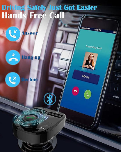 Handsfree Call Car Charger,Wireless Bluetooth FM Transmitter Radio Receiver,Mp3 Audio Music Adapter,Dual USB Port Compatible for All Smartphones,Samsung Galaxy,LG,HTC,etc.