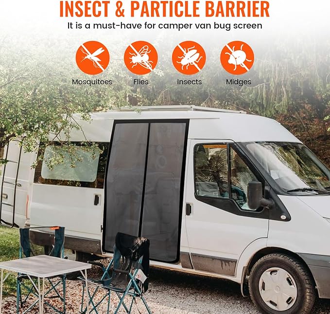 83''H x 59''W Van Bug Screen Side Door Sliding Door Window Covers with Magnetic Closure Car Window Screens for Mercedes Sprinter Motorhome Camper