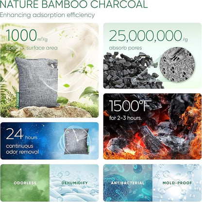 Activated Charcoal Odor Absorber, 8 Pack w Hooks Nature Odor Eliminator for Strong Odor, Bamboo Charcoal Air Purifying Bags, Moisture Absorbers for Fresh Home Car Closet Pet, Smoke Smell Deodorizer
