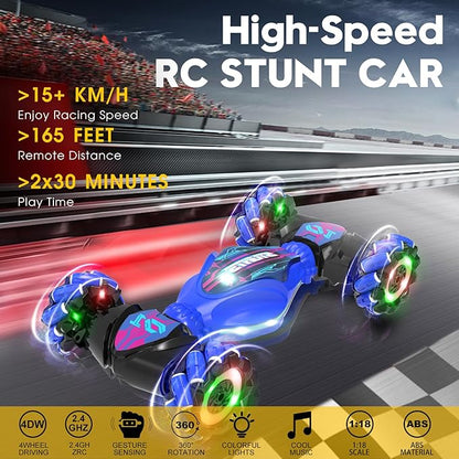 Gesture RC Car - Gesture Sensing RC Stunt Car Toys for Boys Girls Aged 6-12, 2.4GHz 4WD Hand-Controlled Remote Control Twist Car with Lights Music - Best Birthday Gifts for Kids
