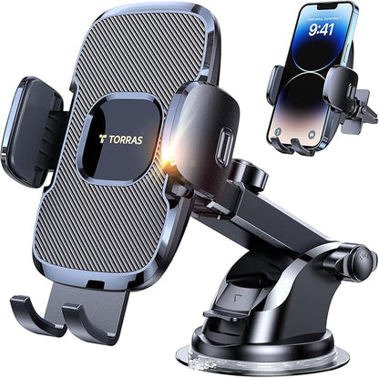 TORRAS [Ultra-Durable Cell Phone Holder for Car, Universal Mount Dashboard Windshield Vent Compatible with iPhone 16 15 14 13 12 Pro Max, Samsung Galaxy S23+ Ultra S10 Note Plus