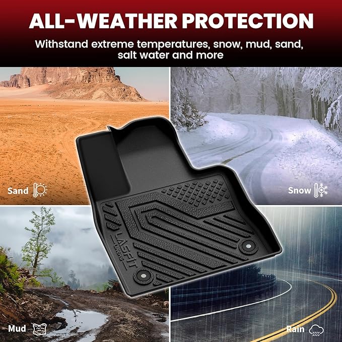 LASFIT Floor Mats & Cargo with Backrest Mat for Ford Explorer 2020-2025 6 Passenger, Custom Fit All Weather Protector TPE Easy Clean Floor Liners, 5pcs Full Set Black
