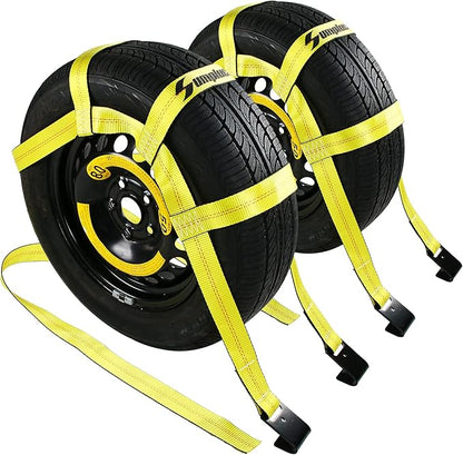 Tow Dolly Basket Straps with Flat Hook-2 Pack,Car Wheel Strap Tire Bonnet Net Fits 14"-19" Tires Auto Universal Vehicle Car Dolly Ropes Accessories