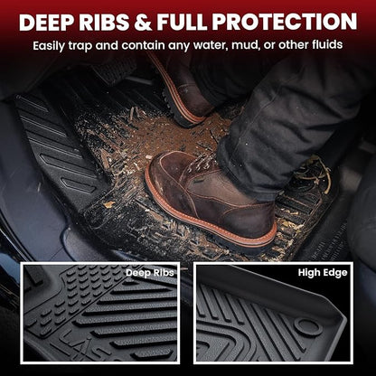LASFIT Floor Mats for Rivian R1T 2025, All Weather Floor Liner TPE Custom Fit Car Mats for Rivian R1T 1st & 2nd Row Rubber Mats, Black,Tasteless, Durable and Easy to Clean