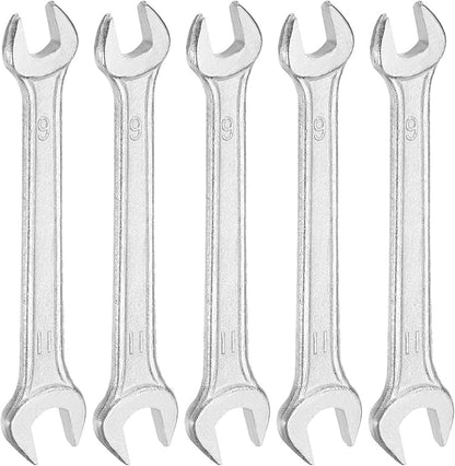 HARFINGTON 5pcs Double Open End Wrench 9mm x 11mm Metric 15 Degree Offset Angle Small Flat Head Wrench Galvanizing Open Ended Spanner for Automotive Repair Furniture Assembly