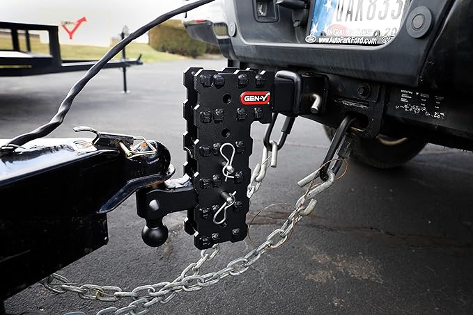 GEN-Y Hitch Solid Shank Adjustable Tow Hitch with Dual-Ball for 2.5" Receiver - 10" Drop - 16,000 LB Towing Capacity - 1,600 LB Tongue Weight - Black