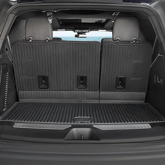 Floor Mats Set for 2021-2025 Chevrolet Chevy Tahoe/GMC Yukon 7 Seats Accessories, Full Coverage All Weather Floor Mats Cargo Mat with 3rd Row Backrest Protectors & Door Sill Guards