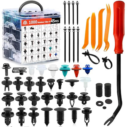 Ford GM Toyota Honda Chrysler Nissan Car Push Retainer Clips 1045pcs with 30 Popular Push Pins for Auto Parts Sizes - Includes 10 Cable Ties and Red Fastener Remover