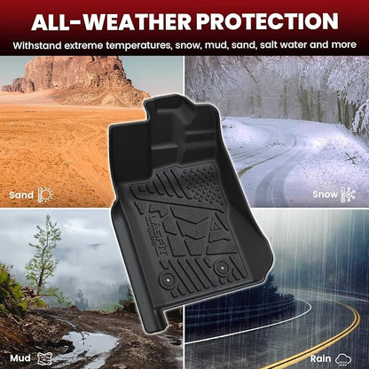 LASFIT Floor Mats for Ford Ranger 2025 2024 SuperCrew Cab All Weather Truck Protector TPE Carpeted Floor Liners, Front and Rear Row, 3pc Black