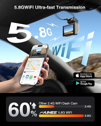 4K Dash Cam Front and Rear with GPS, Upgraded 5.8G WiFi, Dual Dash Camera for Cars, Night Vision, WDR, 160°Wide Angle, 24H Parking Monitor, Emergency Lock, 3" IPS Screen (64GB Card Included)