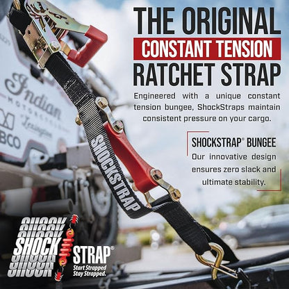 Ratchet Strap, 7’ x 1.5" Shock Absorbing Heavy Duty Tie Downs for Cargo, 1,000 LB WLL / 3,000 LB Break Strength, 2-Pack