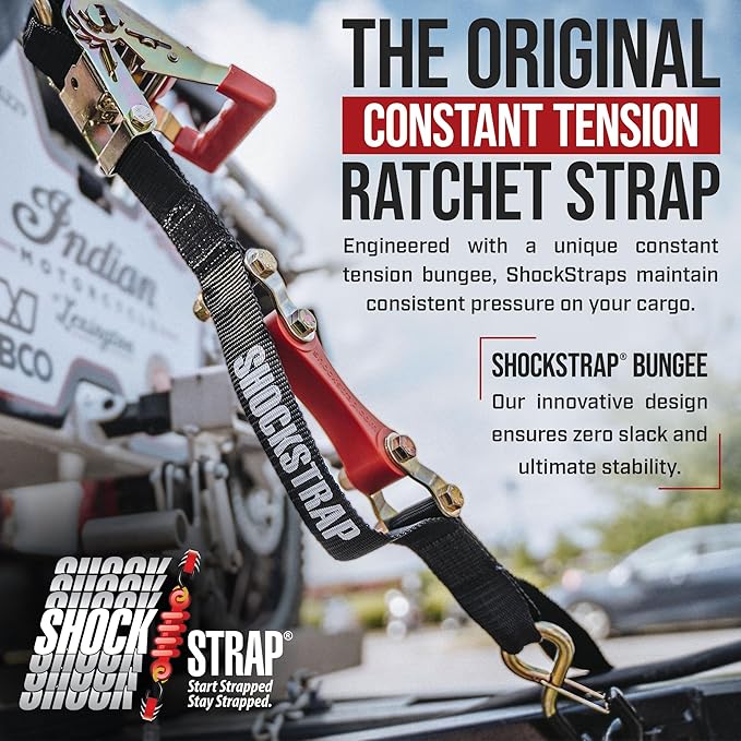 Ratchet Strap, 10' x 1" Shock Absorbing Heavy Duty Tie Downs for Cargo, 500 LB WLL / 1,500 LB Break Strength, 4-Pack