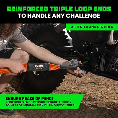 Rhino USA Recovery Tow Strap (2"x20')-20,024lb Break Strength- Emergency Recovery Strap Tow Rope for UTV, ATV & More-Heavy Duty Towing Strap for Offroad 4x4 Use-Compatible with RZR and Can-Am (Orange)