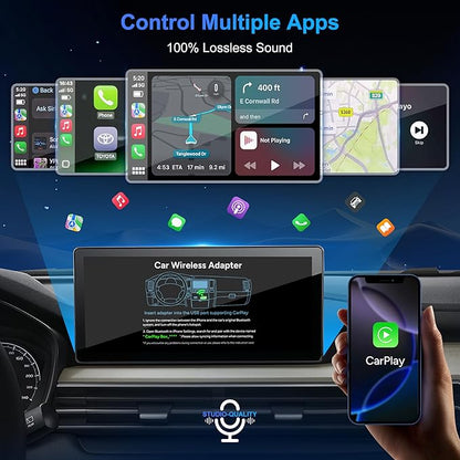 Wireless CarPlay Adapter 2025 Mini Size Multi-User Dongle Seamless Car Bluetooth Carplay Adapter for iPhone and Vehicle USB & Type-C Plug and Play Car Play Wire to Wireless No Delay Auto Connect