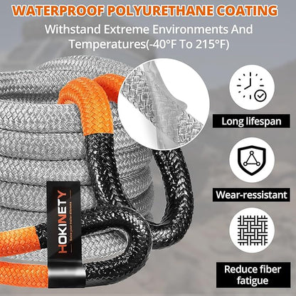 Kinetic Recovery Tow Rope 1-1/8" x20ft Offroad Snatch Strap 48000lbs Heavy Duty Towing Straps Kit for Trucks SUV UTV ATV Tractor Car Jeep