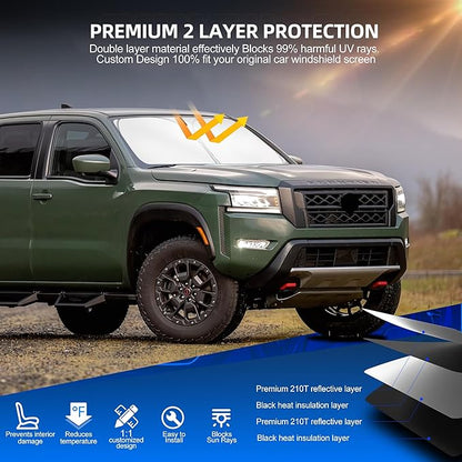 Windshield Sun Shade for Ni-ss-an Frontier 2022-2025 2026 Foldable Sunshade Custom Fit Front Window Car Interior Accessories Protector Blocks UV Rays