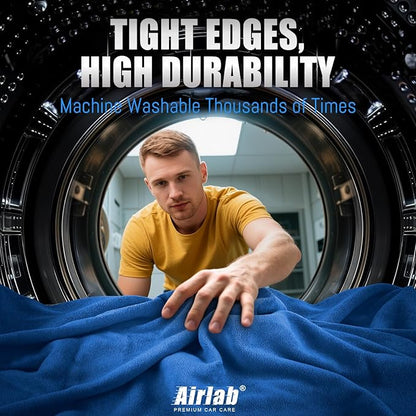 Airlab Microfiber Towels for Cars Wash Drying Thick Plush Cleaning Cloth Auto Detailing Super Absorbent for Interior & Exterior Lint Free, Streak Free, 35 x 24 Inch, 500 GSM, Pack of 2