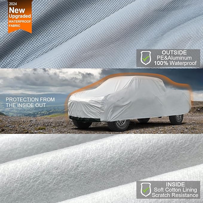 Kayme 6 Layers Truck Cover Waterproof All Weather, Heavy Duty Outdoor Pickup Cover Sun Uv Rain Protection, Universal Fit (Length Up to 228 inch) L