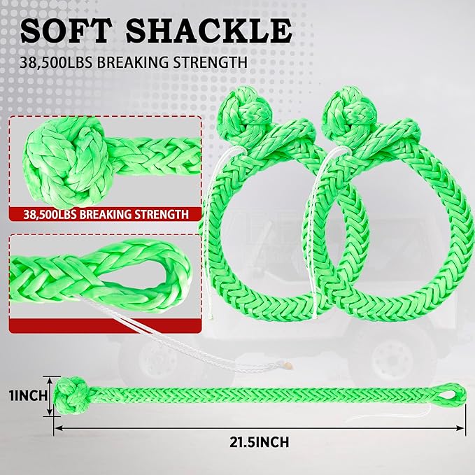 Kinetic Recovery Tow Rope Heavy Duty Offroad Snatch Strap for for Trucks SUV UTV ATV Tractor Car Jeep, Tractor, Bobcat, Ram 2500, Silverado 2500, Ford F250 (Green, 7/8" x 20')