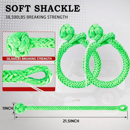Kinetic Recovery Tow Rope Heavy Duty Offroad Snatch Strap for for Trucks SUV UTV ATV Tractor Car Jeep, Tractor, Bobcat, Ram 2500, Silverado 2500, Ford F250 (Green, 7/8" x 20')