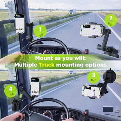 Phone Mount for Truck Phone Holder for Truck - Heavy Duty Super Suction Cup, Mobile Device Holder Dashboard Window 16.9 inch Long Arm & Stable, iPhone & Samsung Compatible, Semi Trucker, Gray