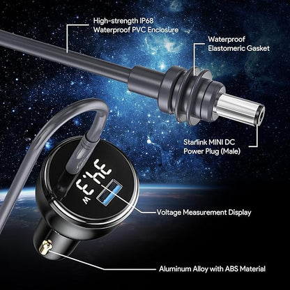 EDUP Starlink Mini Car Adapter DC Power Cable & Starlink Cigarette Lighter Adapter with Digital Display, Waterproof Car Charging Cable,USB A 35W & USB C 65W Ports for Star Link Mini (5M/ 16.4FT)