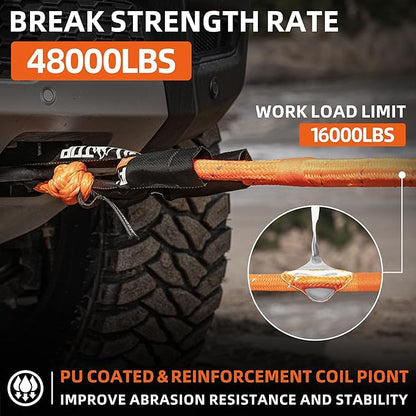ALL-TOP Kinetic Recovery Rope (Reflective) 48000Lbs, 1in x 30ft, Heavy Duty 30+% Elasticity, 16000Lbs Work Load Limit for 4x4 Offroad
