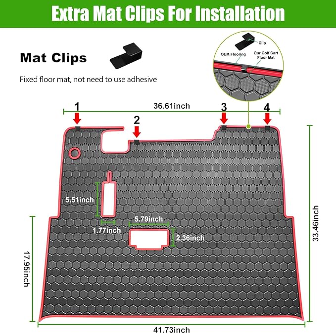 EZGO TXT Golf Cart Full Coverage Floor Liner Mat, fits EZGO TXT (1994+), Valor(1994+), Express S4(2012-2020), Cushman Workhorse, EX1(2020), Thick Anti-Slip Rubber, Red Trim