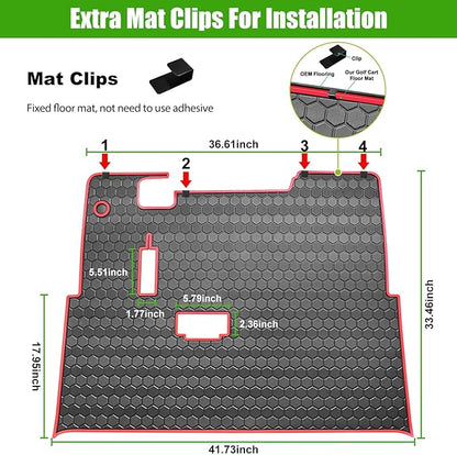 EZGO TXT Golf Cart Full Coverage Floor Liner Mat, fits EZGO TXT (1994+), Valor(1994+), Express S4(2012-2020), Cushman Workhorse, EX1(2020), Thick Anti-Slip Rubber, Red Trim