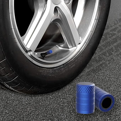 CKAuto Tire Valve Stem Caps, Blue, 4 pcs/Pack, Anodized Aluminum Tire Valve Cap Set, Corrosion Resistant, Universal Stem Covers for Cars Trucks Motorcycles SUVs and Bikes