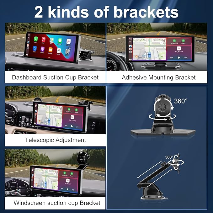 Carplay Screen for Car,10.26" HD Car Stereo for Apple Carplay & Android Auto -with Rotatable 4K Dash Cam & HD Backup Camera, Dual Front/Inside Recording, GPS Navigator for Cars,Trucks