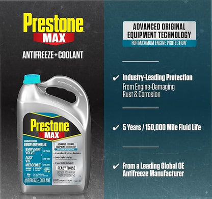 Prestone MAX Euro Blue 50/50 Antifreeze Automotive Coolant, Pack of One (Pack of 2)