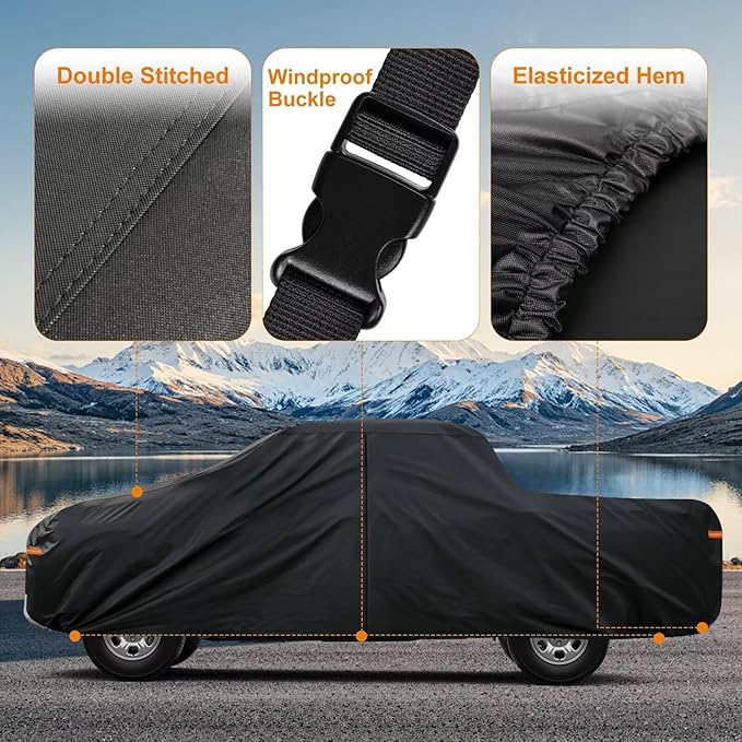 Kayme Truck Cover Custom Fit Toyota Tundra(2006-2021) Regular Cab Short Bed. Full Exterior Heavy Duty Outdoor Pickup Truck Car Cover Waterproof All Weather.Car Tarp for Wind Sun Dust Protection.Black