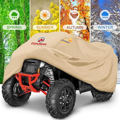 Comnova ATV Cover for 4 Wheelers - 84 Inch ATV Covers 600D Waterproof Heavy Duty, Outdoor Four Wheeler Quad Cover All Weather Large for Polaris, Kawasaki, Arctic Cat, Honda, Yamaha and More, Beige