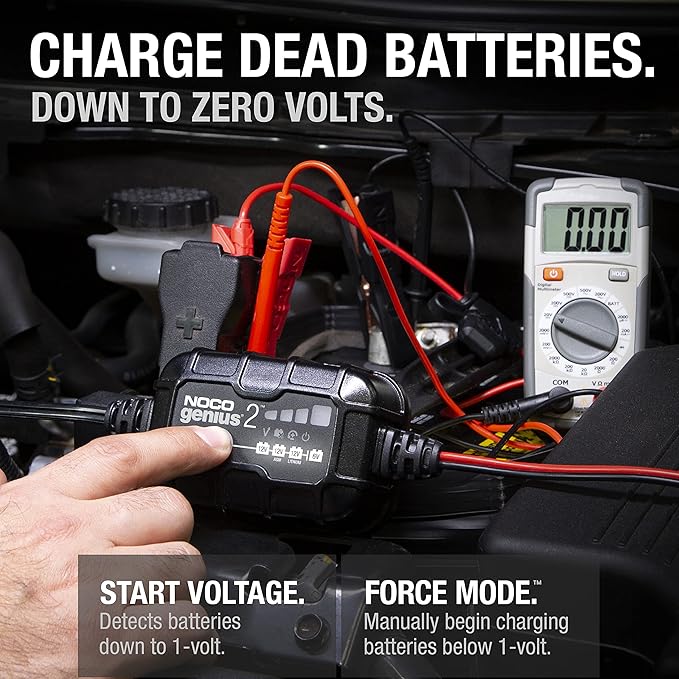 NOCO GENIUS2: 2A 6V/12V Smart Battery Charger – Automatic Maintainer, Trickle Charger & Desulfator with Overcharge Protection & Temperature Compensation – For Lead-Acid & Lithium Batteries
