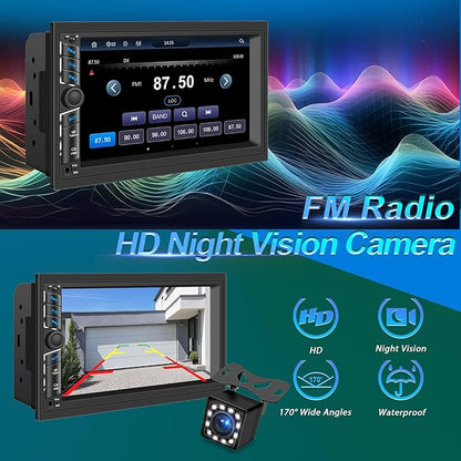 7 in Double DIN Car Stereo Radio with Wireless Apple CarPlay, Car Audio Receivers with Android Auto, 7" IPS Touchscreen, Car Stereo with Bluetooth, HD Backup Camera, FM Receiver, GPS,180W Audio Output