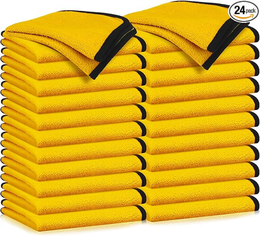 Tallew 24 Pcs Microfiber Towels 16 Inch x 16 Inch Microfiber Cloth Car Drying Towels for Cars Washing Polishing Office Windows Cleaning Household Supplies (Yellow)